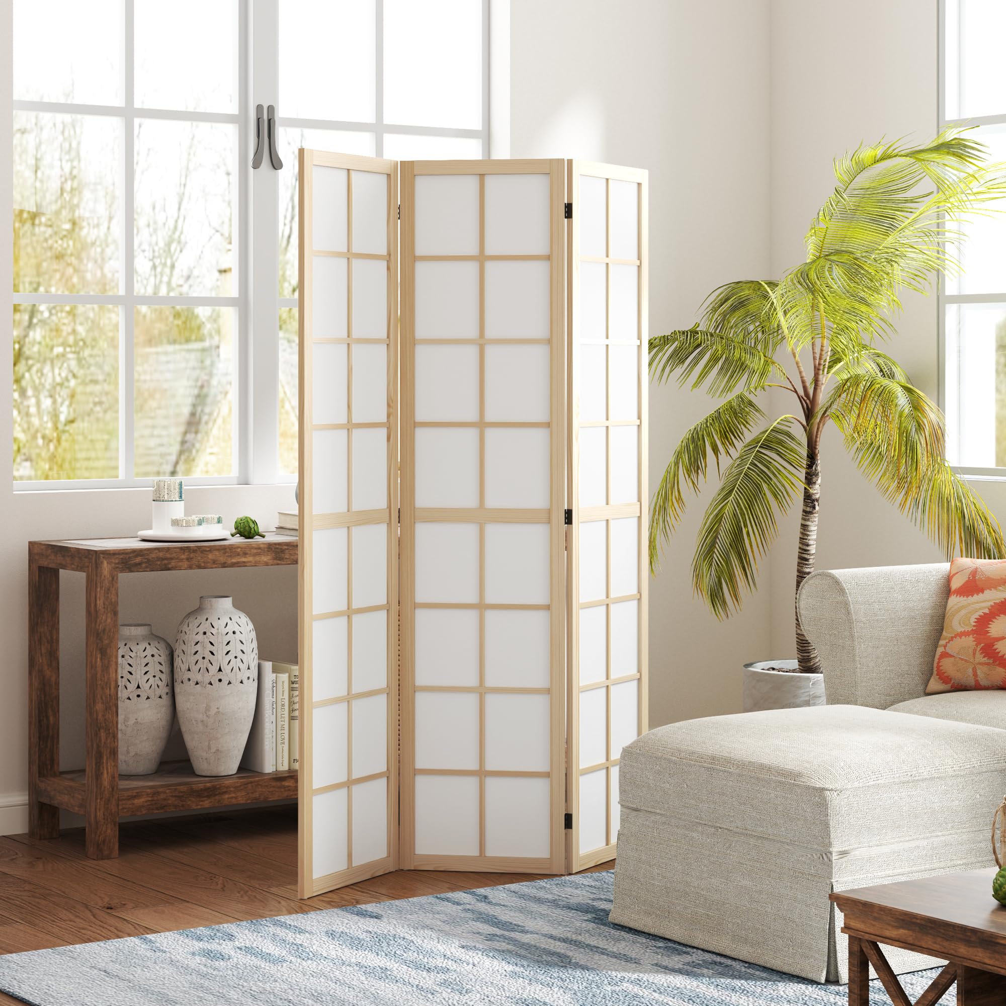 HOMCOM Paravent Raumteiler für Wohnzimmer 3-teilig 120 x 170 cm Natur | Trennwand, Faltbar Raumtrenner, Sichtschutz Stellwand