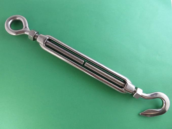 2 piezas de tensor de acero inoxidable 316 de 3/8" UNC con gancho y ojal, grado marino miniatura 2