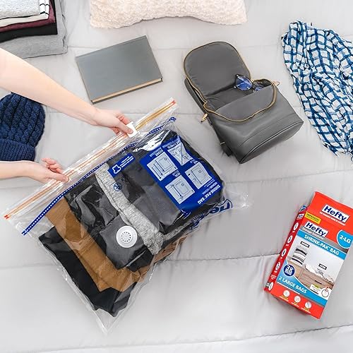 Miniatura 3 de Hefty Super Starter Kit de 5L, 3XL, cubo 1XL y 1 bolsa jumbo, bolsas de almacenamiento al vacío reutilizables y resistentes al agua, total de 10