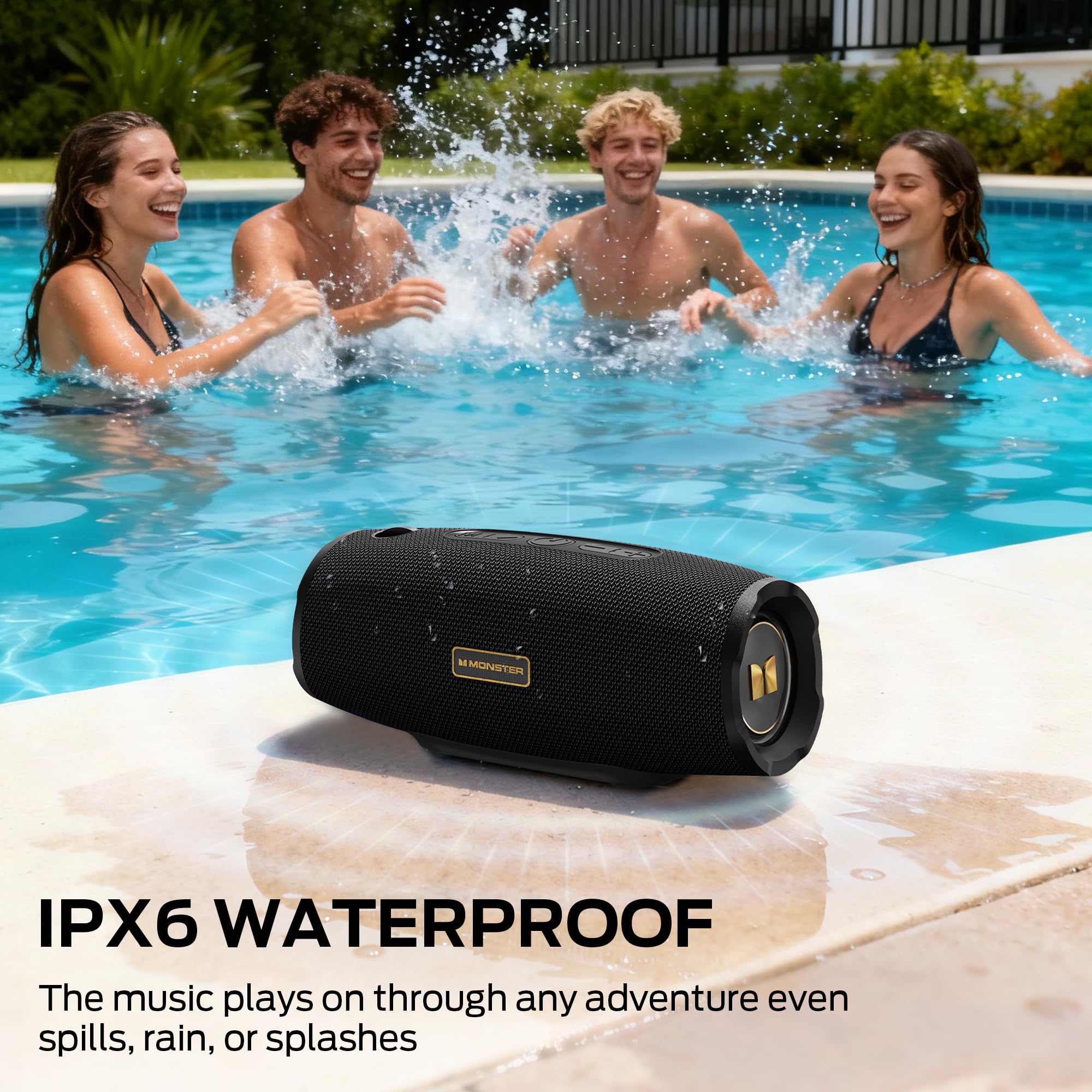Monster S380 Bluetooth Speaker, Portable Speaker with 40W Stereo Sound, 20H Playtime, Bluetooth 6.0, IPX6 Waterproof, Support AUX/TF Card, TWS Pairing Wireless Speaker for Travel Party — view 6