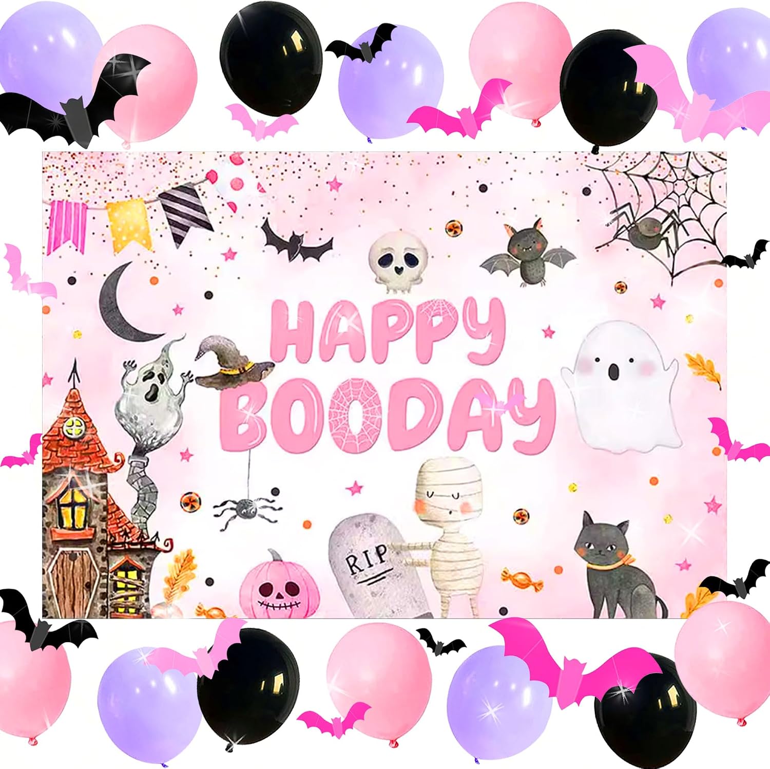 Amazon.com: Pink Happy Boo Day Halloween Party Decorations for Girl ...