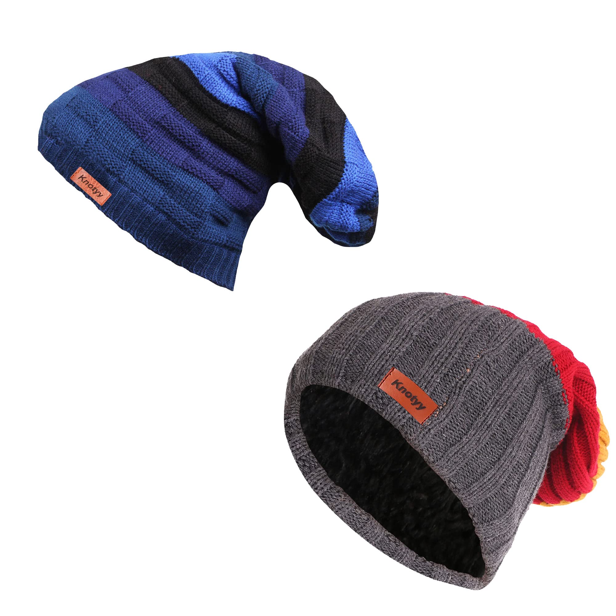 KnotyyWinter Cap for Man | Woolen Cap for Men for Winter | Winter Cap for Men | Beanie Cap for Men - (Pack of 2) Multicolour