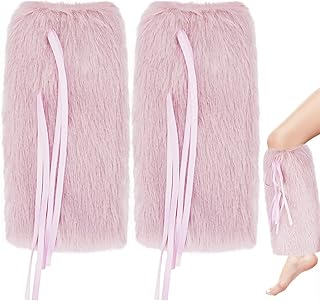 Calentadores de piernas peludos de color rosa, calentadores de piernas de piel sintética para mujer, con bandas elásticas, para cosplay, festivales, Halloween, fiestas rave (1 par), Rosado, M