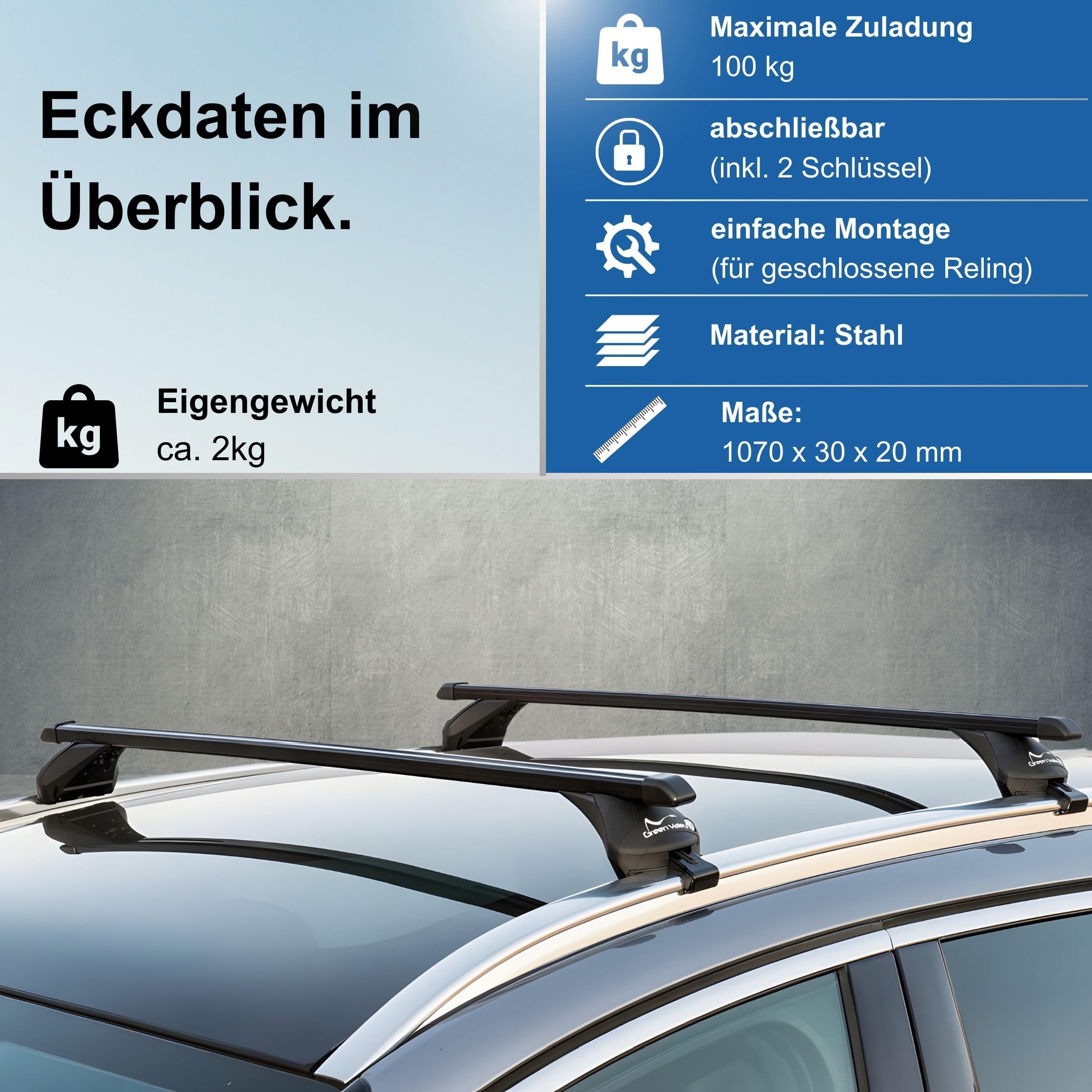 universal Dachträger Quick Relingträger 107cm bis 100kg für aufliegende Dachreling