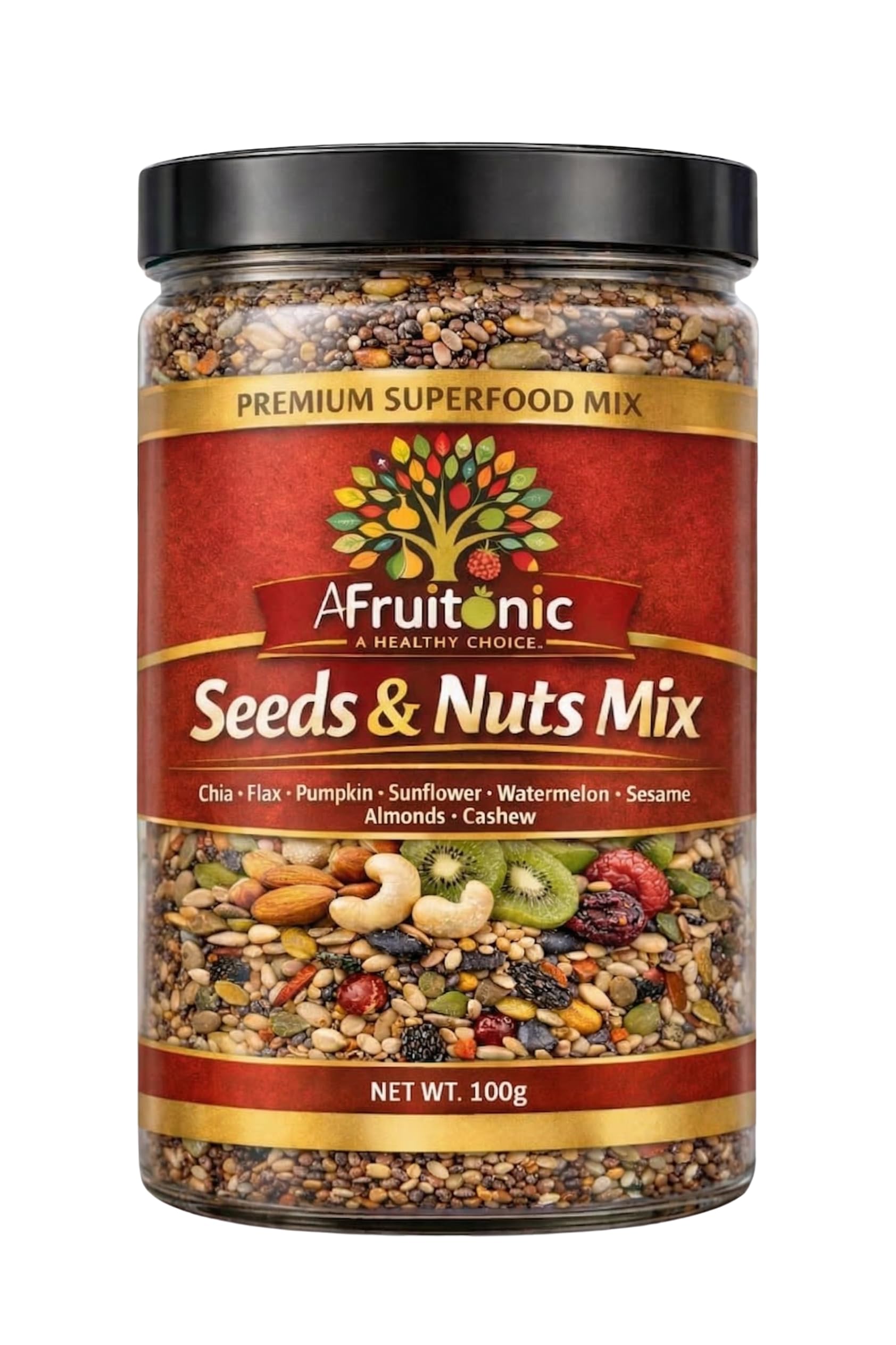 AFruitonic Premium Seeds & Nuts Mix | Superfood Blend with Chia, Flax, Pumpkin, Sunflower, Sesame, Almonds & Cashew | Healthy Snack & Nutrition Booster for Smoothies, Salads & Breakfast (100g)-image-16