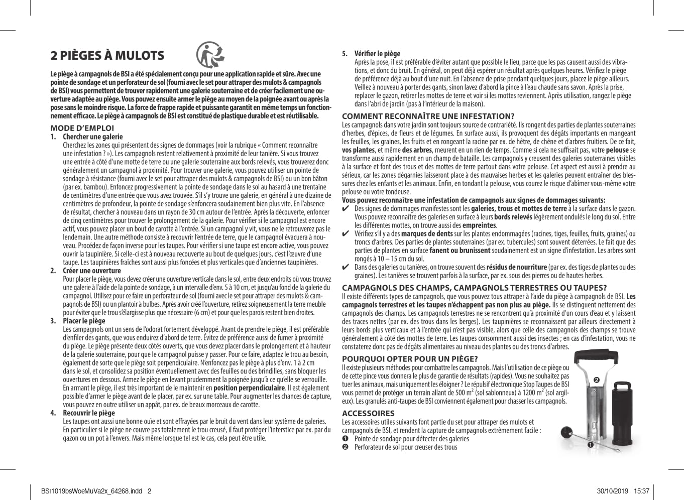 BSI - Piège A Campagnols - Lot De 2 Pièges - Adaptés Aux Rats Taupiers Et Taupes, Noir