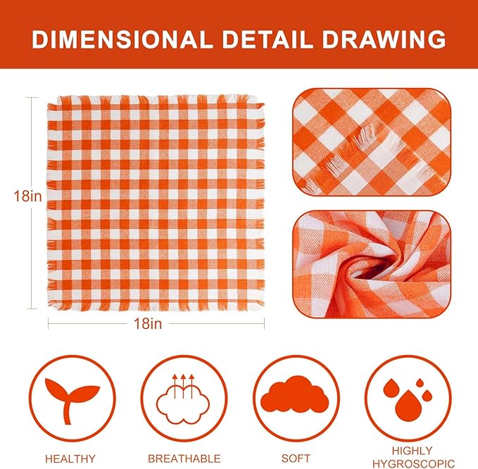 Servilletas de tela cuadradas a cuadros naranja - Juego de 8 miniatura 2