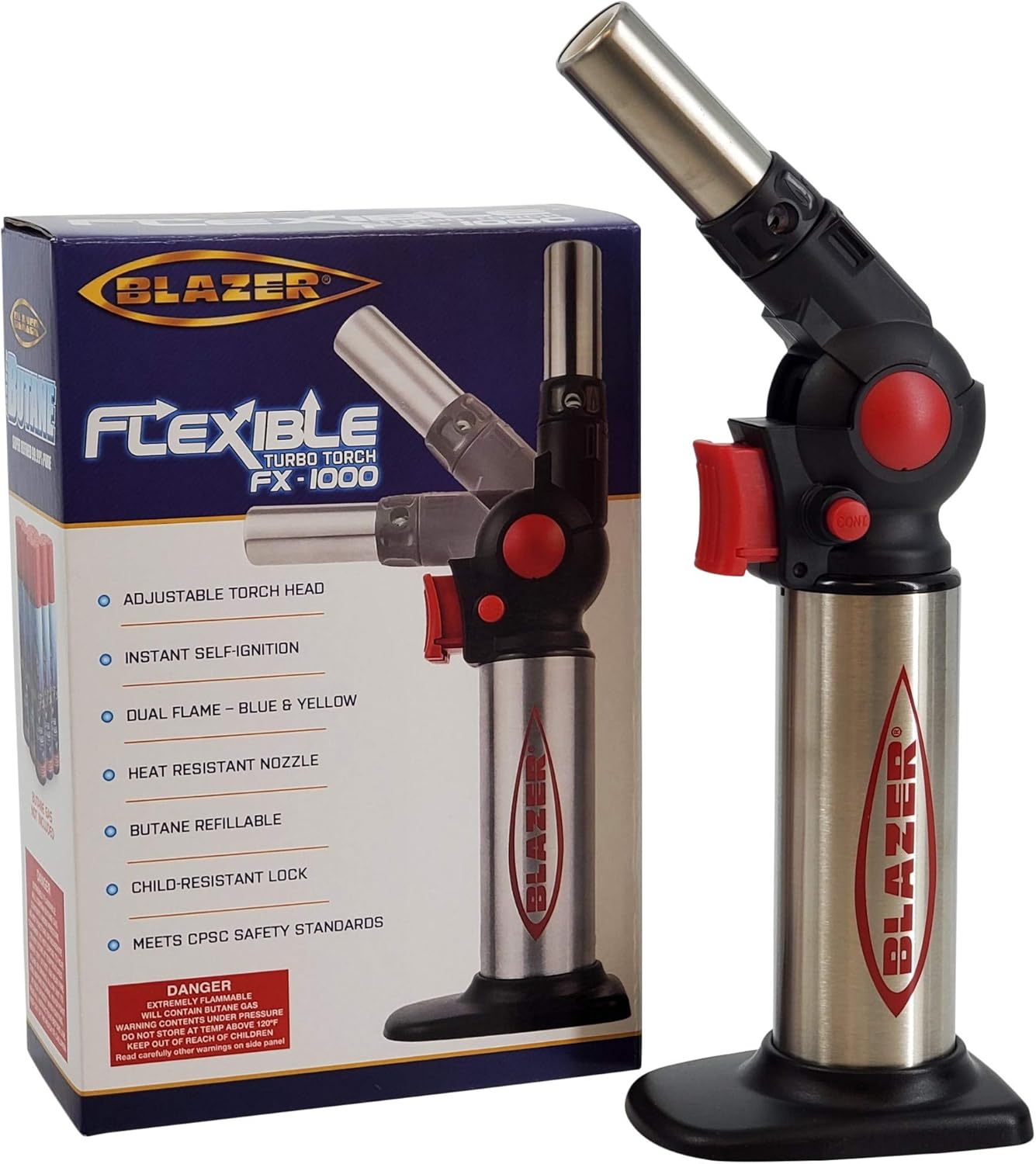 Blazer Big Buddy Flexible Turbo Butane Refillable Torch FX-1000 (2020) - Red or Blue Accents (Red)