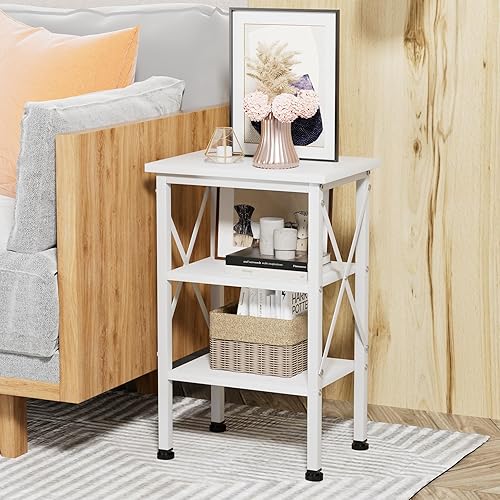 Miniatura 6 de VECELO Mesitas de noche modernas X-Design - Mesitas de noche con estante de almacenamiento para dormitorio, sala de estar, juego de 2, color blanco
