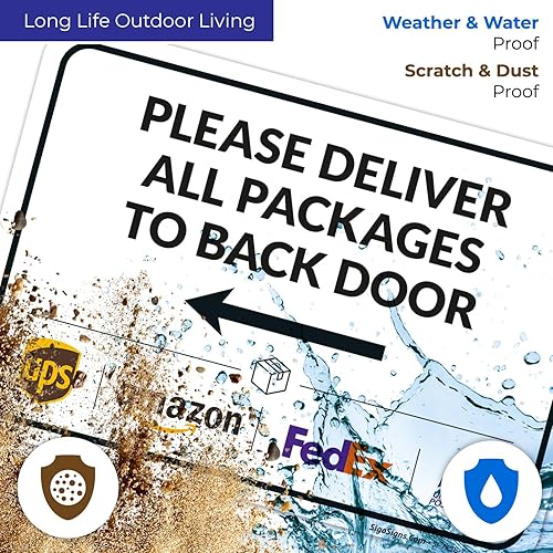 Vista 302 de Cartel de entrega del paquete, letrero de instrucciones de entrega, 10 x 7 pulgadas, aluminio 040 libre de óxido, resistente a la decoloración