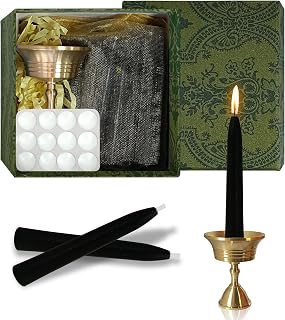 30 Minute Pure Beeswax Candles, Dripless Meditation Candles, Unscented Mini Taper Candle,with Brass Holder for Prayer, for Home,Paryer,Parties(Black)
