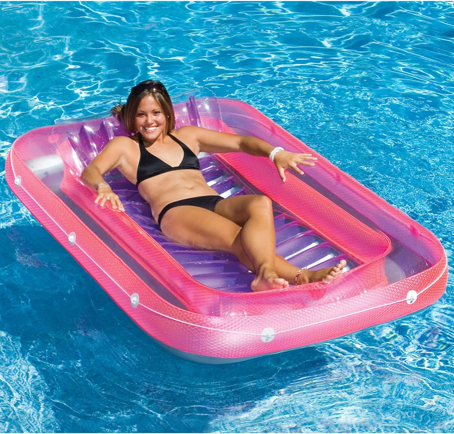 Swimline Inflatable Relaxing Suntan Lounge Water Raft Rectangular Tub and UFO Swimming Pool Lounge Chair Float with Built-in Sprayer