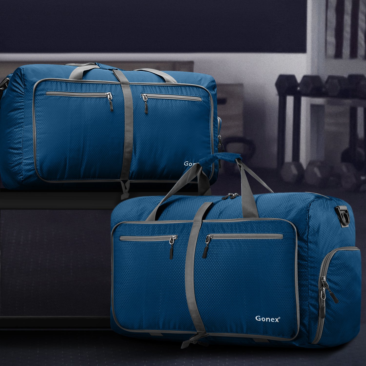 Gonex Borsoni pieghevoli più leggeri - bagaglio a mano per viaggi, sport, palestra e vacanze 60l blu scuro