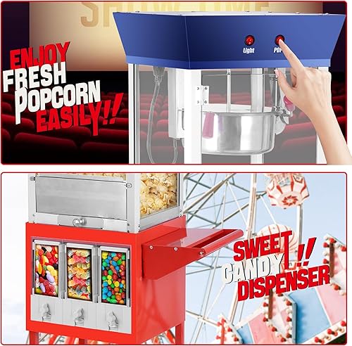 Miniatura 4 de Máquina para hacer palomitas de maíz, 8 onzas, estilo teatro, portátil, portátil, con tres dispensadores de caramelos y granos de almacenamiento,