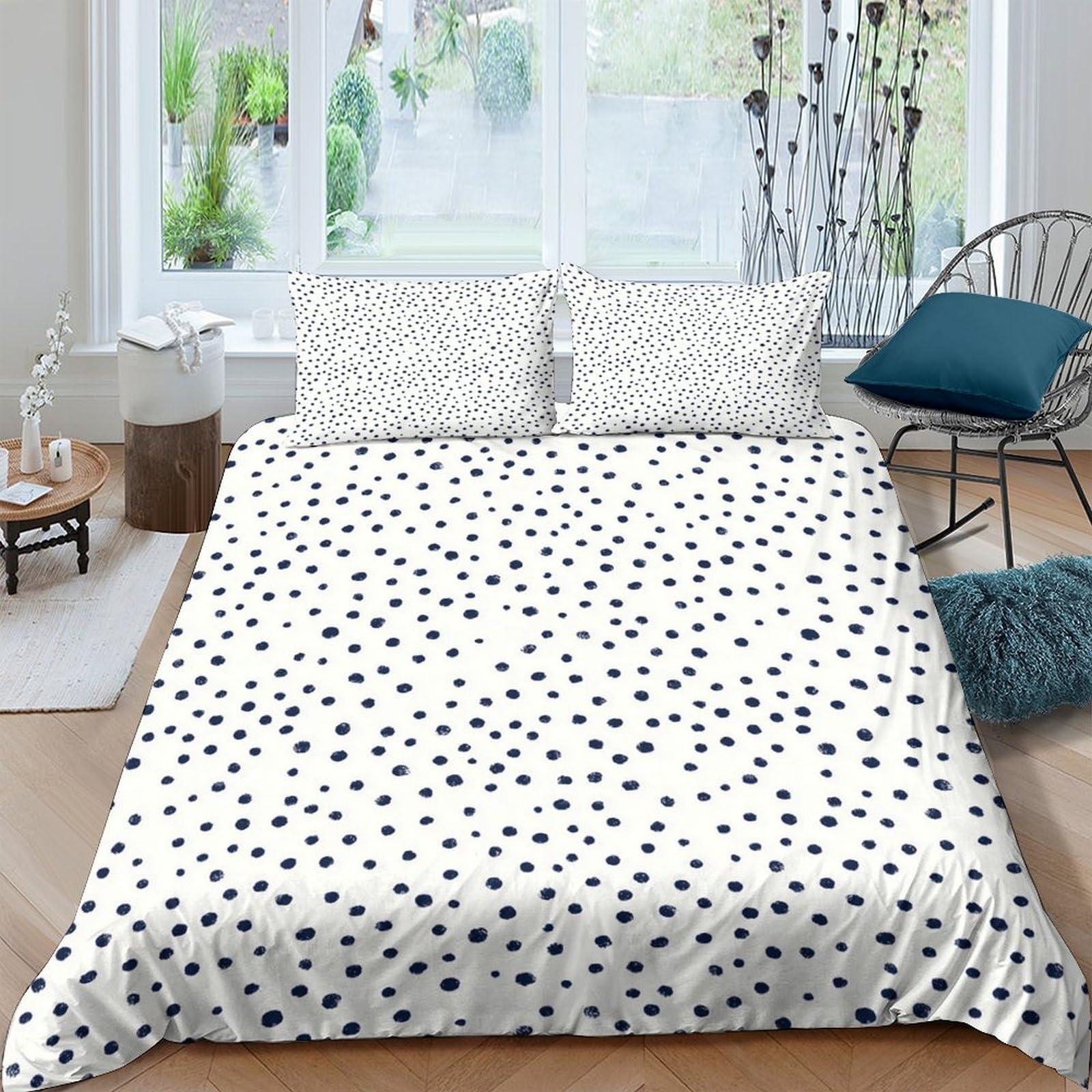 Ctjqhvkz Style-10 3D Printed Navy Polka Dot Fitted Sheet Microfiber Soft Anti-Slip Mattress Cover For Bedroom Guest Room Dorm Decor Single（135X200cm）
