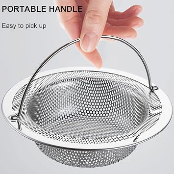 LASSHSWA Kitchen Sink Strainer Stainless Steel, Kitchen Sink Drain Strainer with Handle, Sink Strainers with Large Wide Rim 4.5 Diameter for Kitchen Sinks (2PCS)