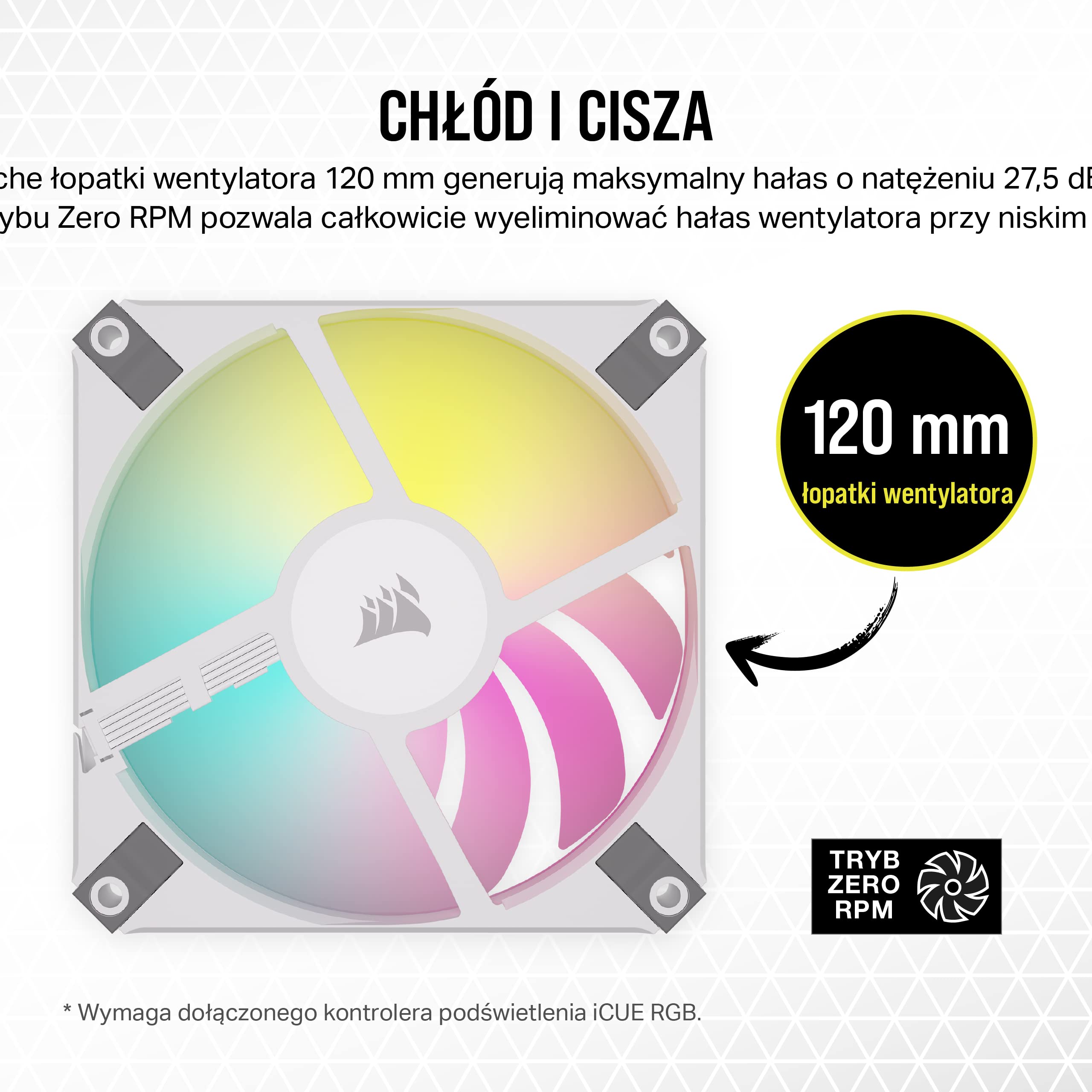 Corsair AF120 RGB SLIM, 120mm PWM Zestaw Wentylatora z Łożyskiem Dynamicznym - Cienki Profil dla Małych Obudów - Do 2000 RPM - 8 Adresowalnych Diod LED RGB - Dual Pack z Lighting Node CORE - Biały