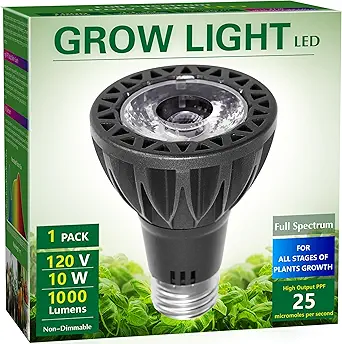 Briignite Grow Light Bulbs, 10W Plant Light Bulb, 150W Equivalent, High PPFD, PAR20 Full Spectrum Grow Bulb, E26 Base, LED Grow Lights for Indoor Plants, Seed Starting, 1 Pack