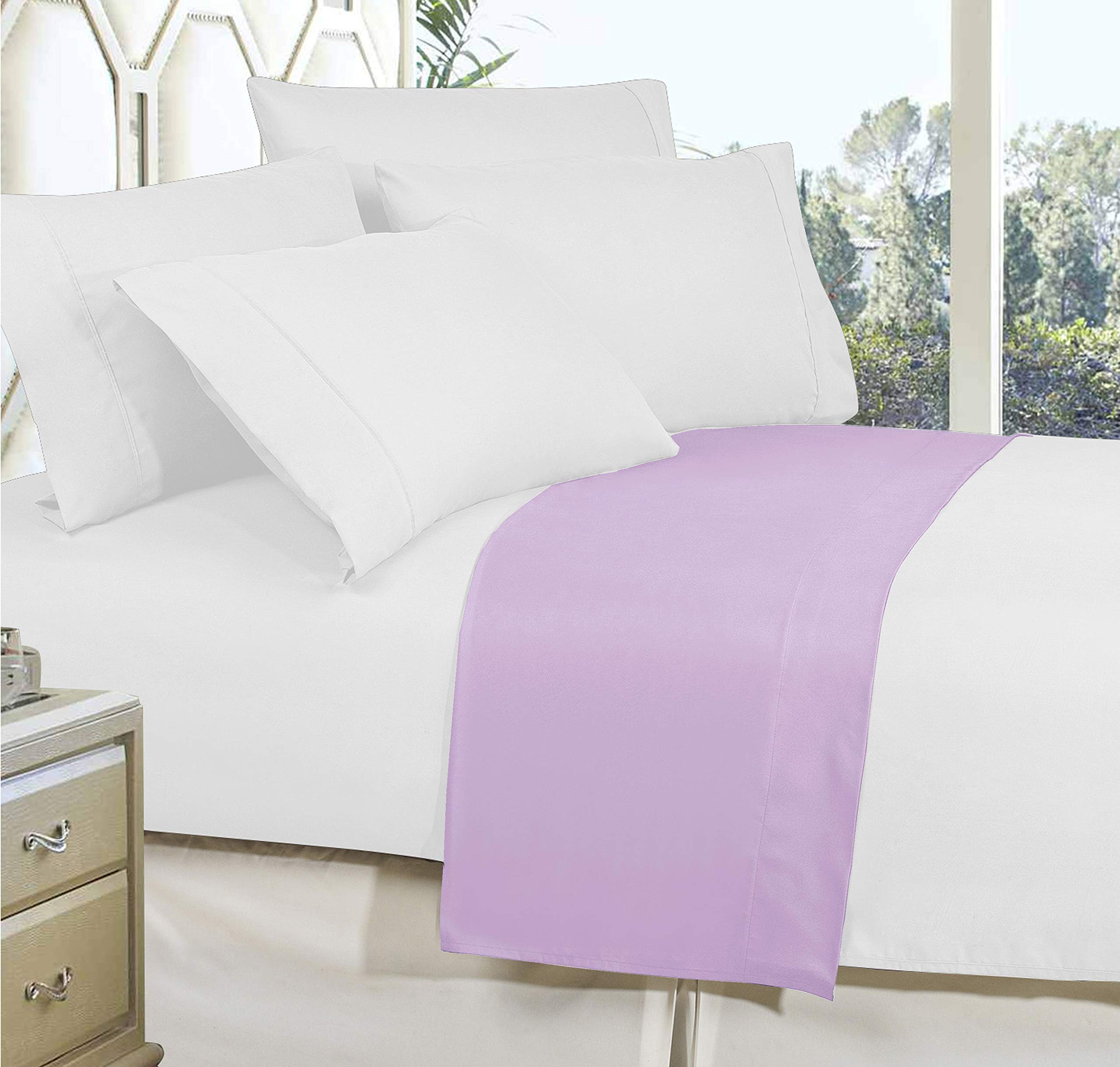 Elegant Comfort Premium Hotel Quality 1-Piece Flat Sheet, Luxury and Softest 1500 Premium Hotel Quality Microfiber Bedding Flat Sheet, Wrinkle-Free, Stain-Resistant, King, Lilac