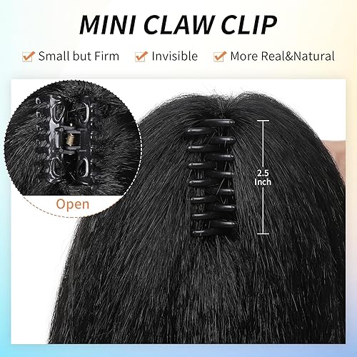 Miniatura 6 de FAVE Extensión de cola de caballo recta tipo afro de 12 pulgadas para mujeres negras, cola de caballo Yaki negro natural, extensiones de cabello