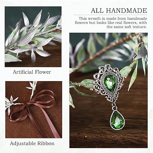 Miniatura 6 de MOSTORY Corona de flores de hada verde hecha a mano  Circlet de elfo del bosque, hoja de bosque, corona de elfos para mujeres y niñas, disfraz