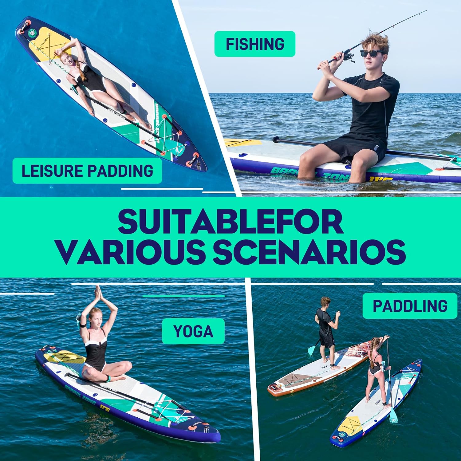 11'6" Inflatable Stand Up Paddle Boards, Premium SUP Accessories, Non-Slip Comfort Deck for Youth & Adults