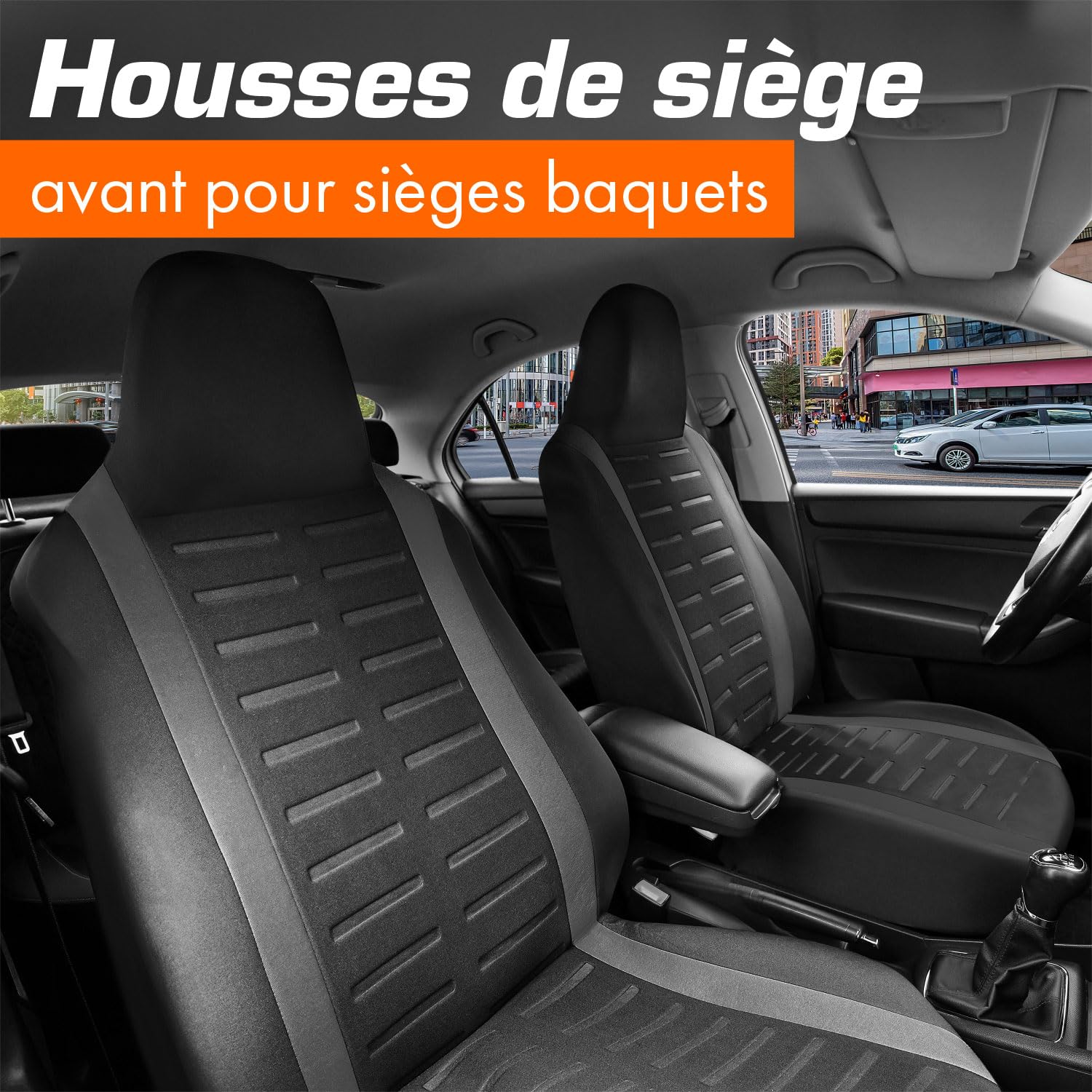 Upgrade4cars Housses De Sièges Avant Simili-Cuir Universelles Noir Beige - Lot De 4 Pièces