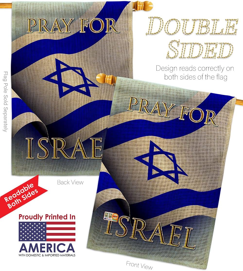 Pray for Israel Burlap House Flag Eagle Set Support Home Stand with Country International World Small Decorative Gift Yard Banner Double-Sided Made In USA 28 X 40