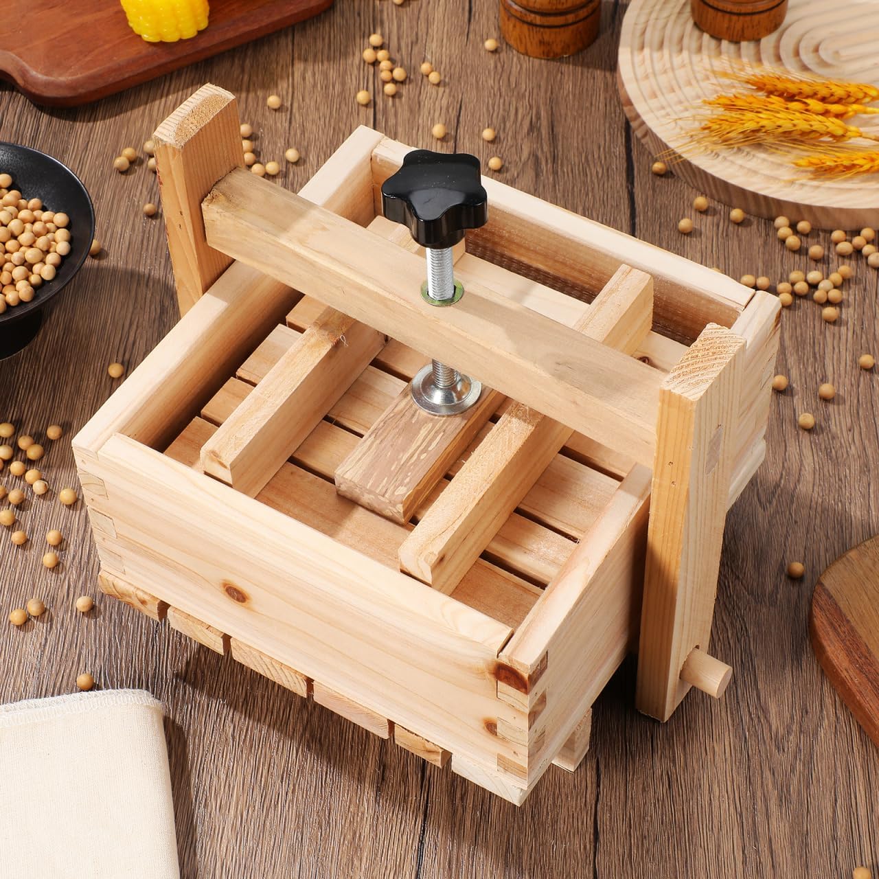 Luxshiny 1 Set Wooden Tofu Mold: 6.68 Inch Tofu Press with Cloth Bean Curd Maker Mold Kitchen Tool for Soybean Curd and Cheese Making