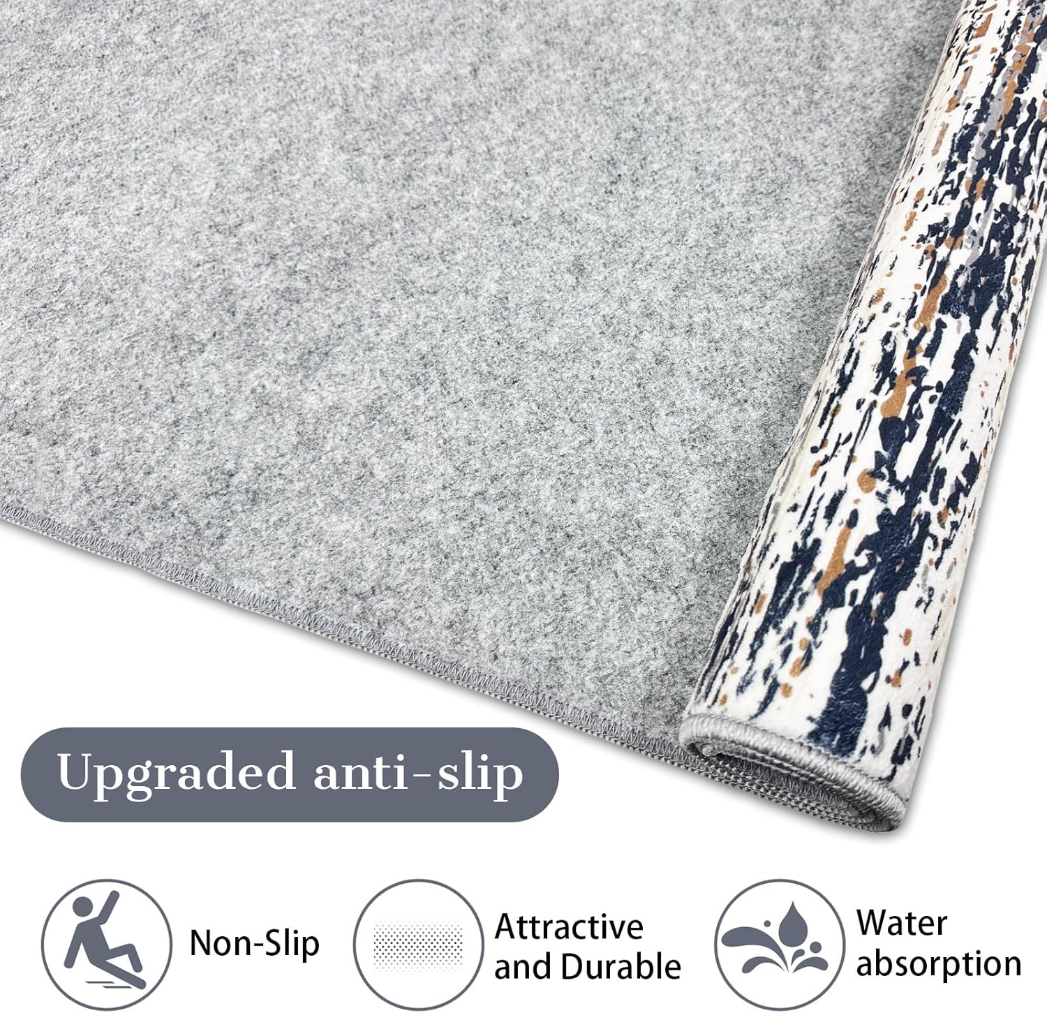 Modern Abstract Runner Rug 2x8 Washable Runner Rugs with Non Slip Backing, Low Pile Soft Runner for Hallway Entryway Laundry Bedroom Kitchen