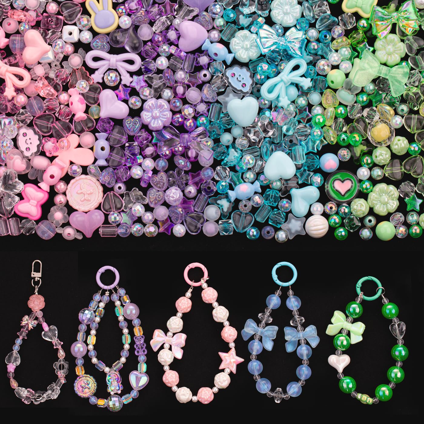 Perles en acrylique LAIDANLA pour bracelets : lot de 4 assortiments de fleurs et étoiles DIY