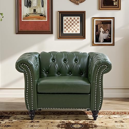 Miniatura 13 de LEVNARY - Sofá Chesterfield, sofá tapizado clásico de cuero con botones, sofá moderno de 3 plazas con respaldo abotonado para sala de estar u Blanco