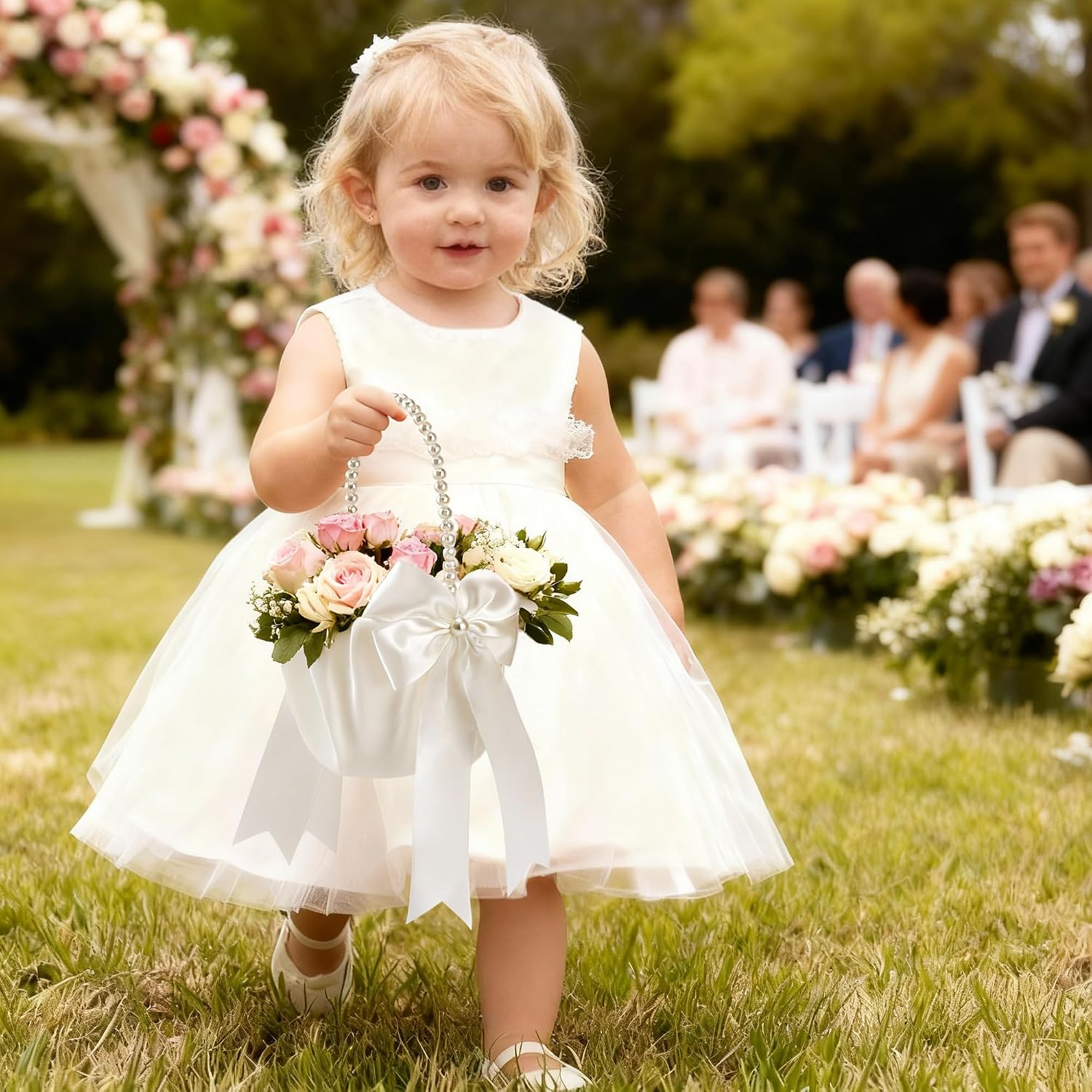 Happyiren Larger Satin Wedding Flower Girl Basket, Extra Tall image 3