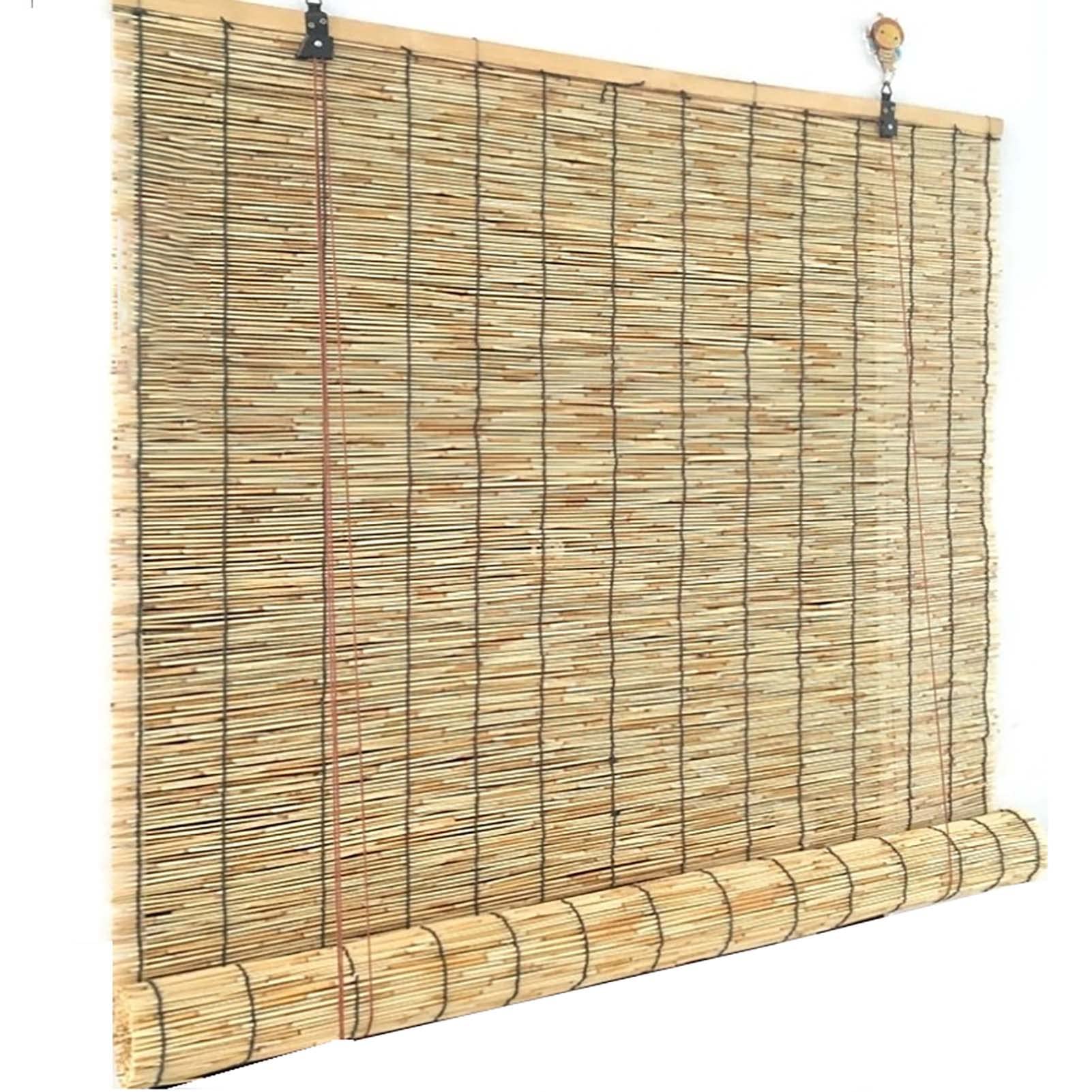 ZHJSHOU Hand-Woven Natural Reed Curtains Bamboo Blinds Roman Roller Shades,Retro Lifting Type Reed Roll Up Shades,Kitchen Privacy Louver,for Outdoor/Indoor,135x180cm/54x72in(WxH)