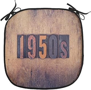 Lunarable 1950s Chair Cushion Pad, 1950s Written in Dirty Old Fashioned Letter Type on Aged Wooden Background, Seat Padding for Kitchen & Patio with Anti-Slip Backing, 16"x16", Umber Charcoal Grey