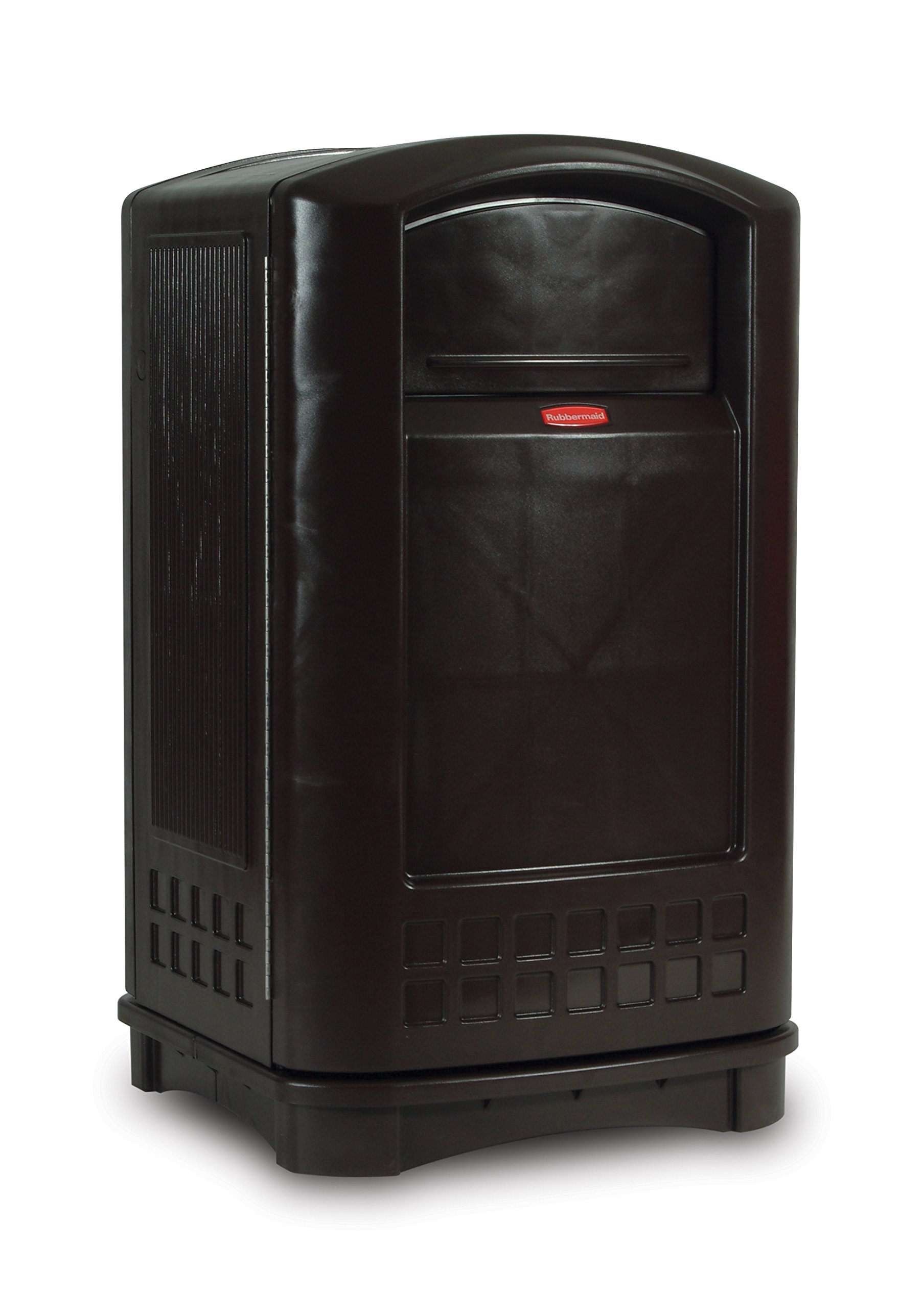 Rubbermaid Commercial Products Plaza Trash Can 50 GAL Black Plastic Outdoor for Stadiums Parks Shopping Plazas