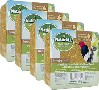 NaturAll Non-GMO, High-Protein Peanut Butter Suet Cake for Outside Wild Bird Feeders, Pack of 4