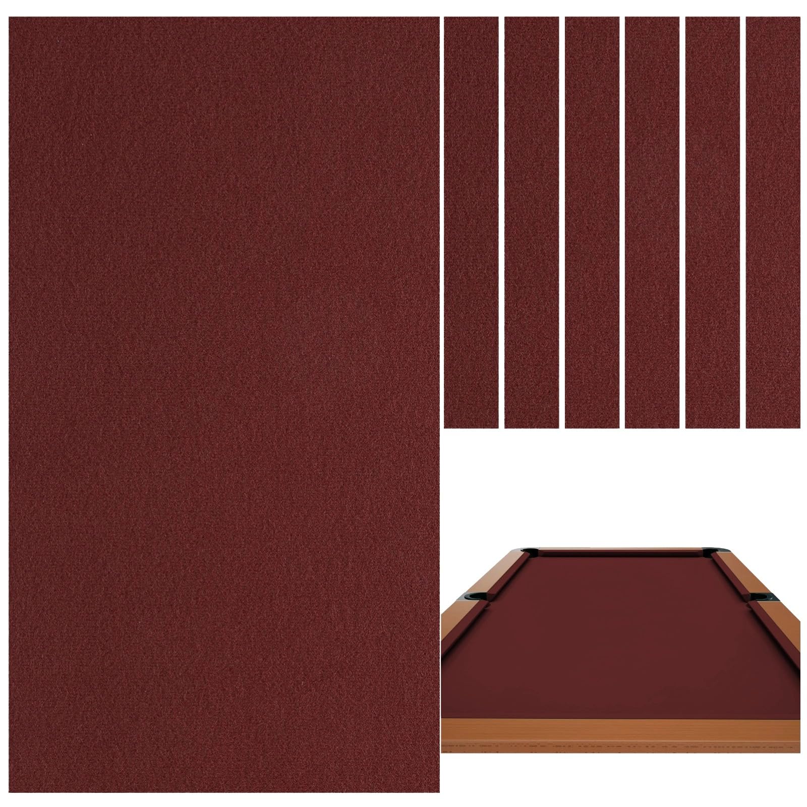BATTIPAW Professional Pool Table Felt, 7FT Billiard Pool Table Cloth, Polyester Felt Replacement Kit, Snooker Accessories with Cushion Cloth Strips for Club, Game Rooms, Home,Red