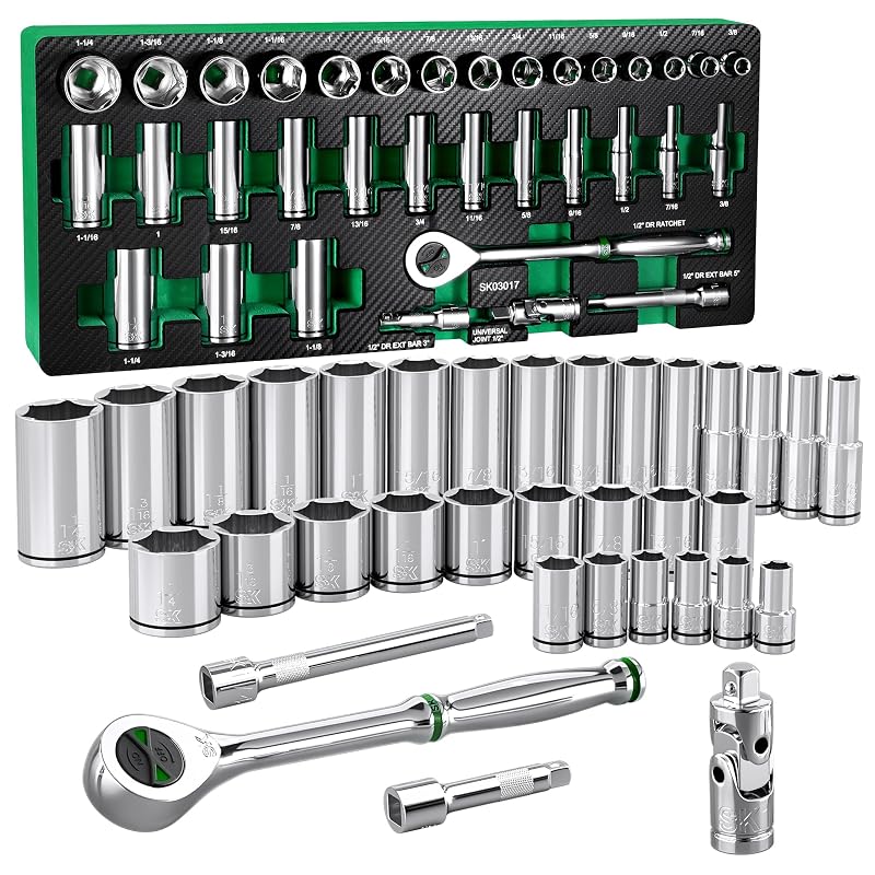 Jogo de soquetes SAE SK com encaixe de 12,7 mm, catraca de 160 posições e 34 peças