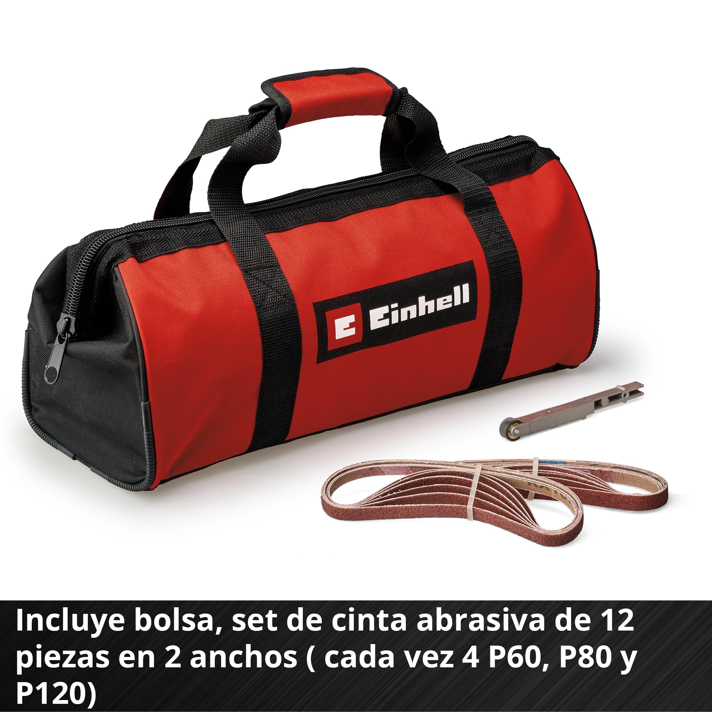 Einhell Lima de cinta con batería TE-BF 18 Li-Solo Power X-Change (18 V, velocidad hasta 1700 m/min, 2 brazos de lijado de 9 mm y 13 mm, incl. 12 cintas abrasivas, sin batería)