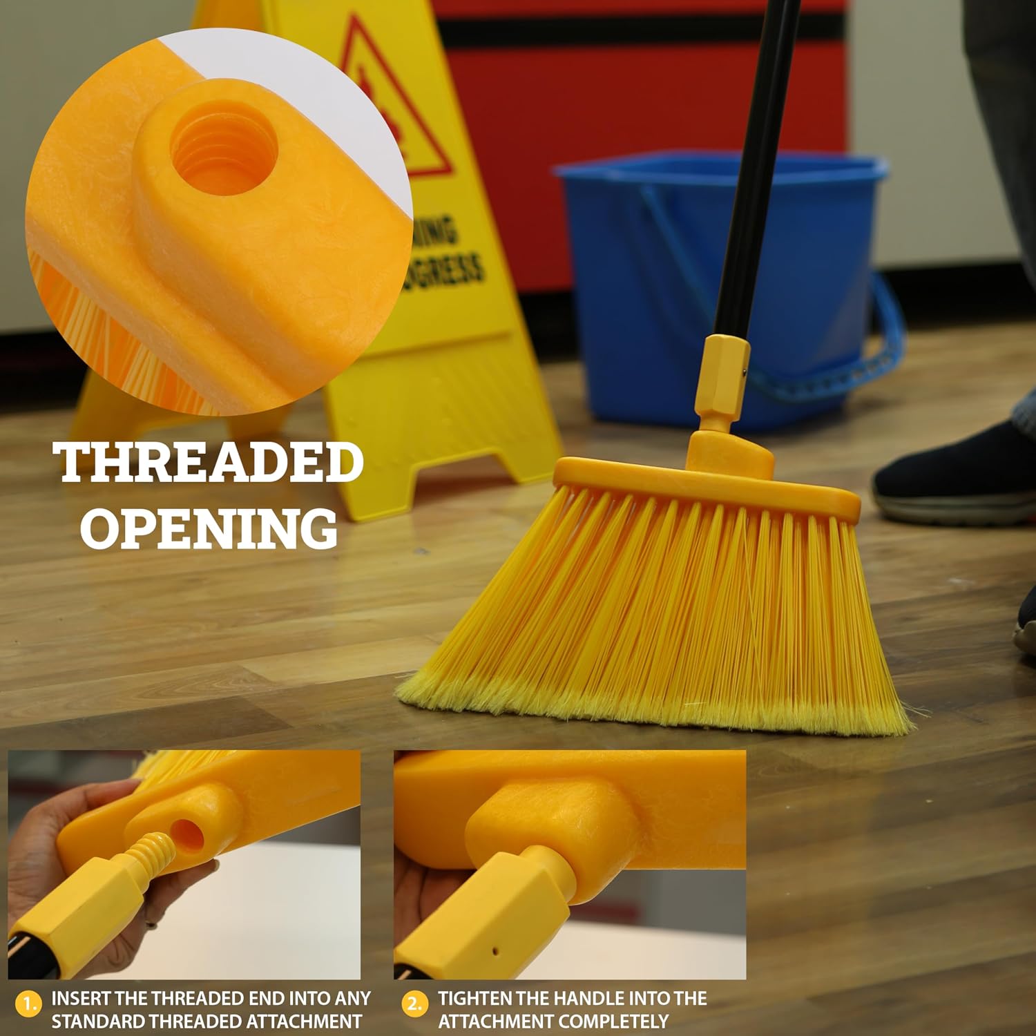 KLEEN HANDLER Angle Broom Head with Flagged Stiff Bristles, 1 Pack