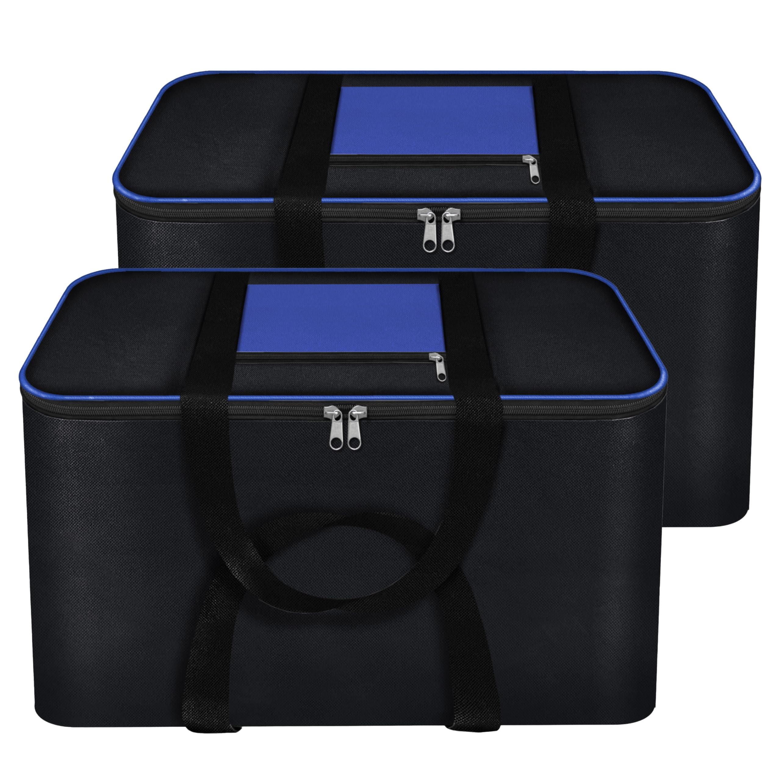 big underbed storage bag moisture proof cloth organiser with zippered closure and handle (blue black, 54x46x28cm) rectangular (pack-2)