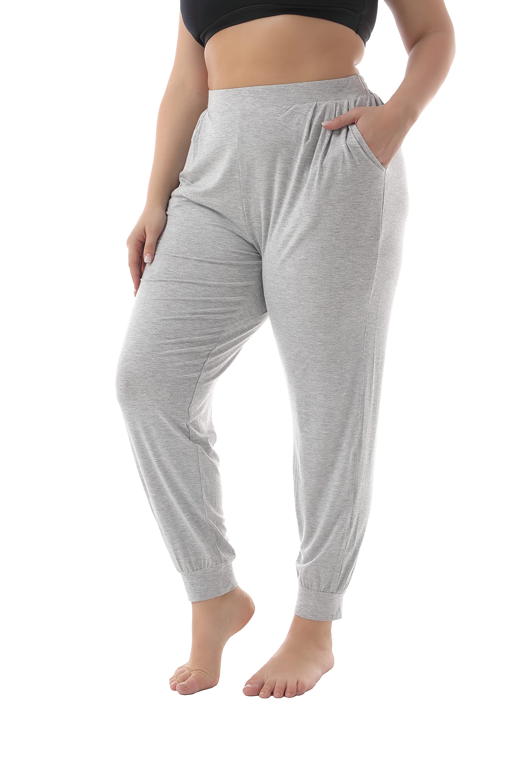 ZERDOCEANWomen's Plus Size Casual Lounge Pants Stretchy Relaxed Jogger Yoga Pants with Pockets
