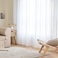 EMEMA Áttetsző Voile Függöny Szett 2 db Fémkarikás Fehér Poliészter Függöny Nappali Hálószoba Dekoráció 140x145 cm Mosható 2