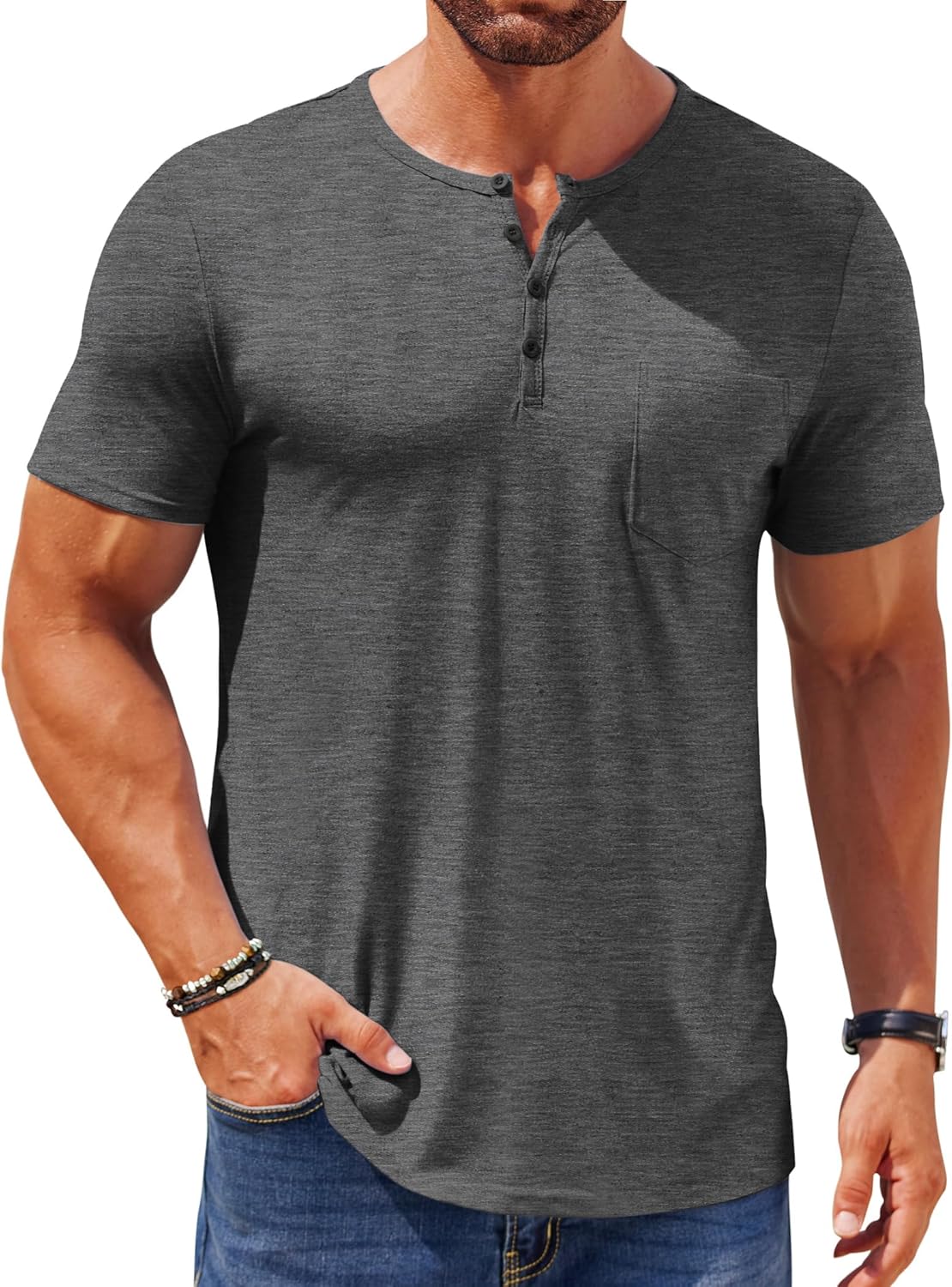COOFANDY Mens Henley Shirts Short Sleeve Casual T Shirt Plain Slim Fit Henley Stylish Summer Tee Shirts with Pocket