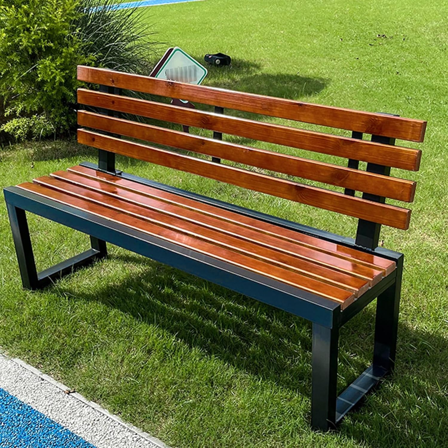 Outdoor Loveseat Bench, Chair for Outside Patio Porch, Metal Frame, Solid Wood Finish, for Park, Yard, Porch, Lawn, Balcony, Backyard, Ideal for Outdoors and Indoors(Black 2,39.3x15.7x17.7in)