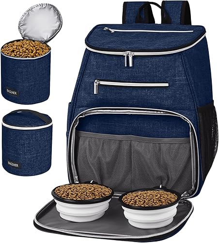 BAGLHER Mochila de viaje para perros, mochila de suministros para mascotas aprobada por aerolíneas, mochila de viaje para perros con 2 cuencos