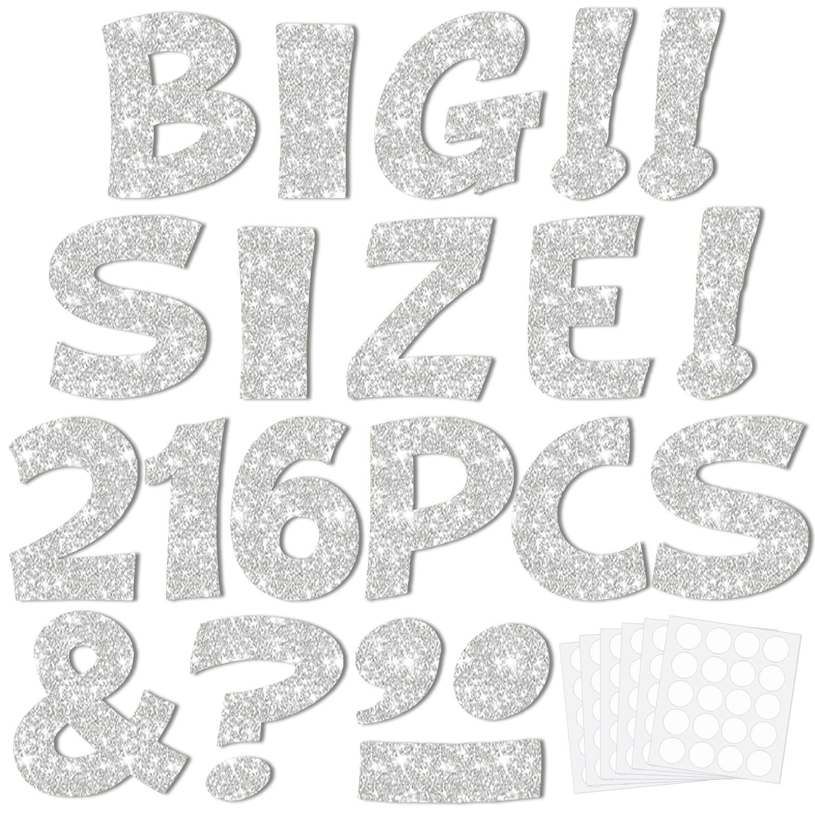Colarr 216 Pcs 7 Inch Glitter Bulletin Board Letters for Classroom, Sliver