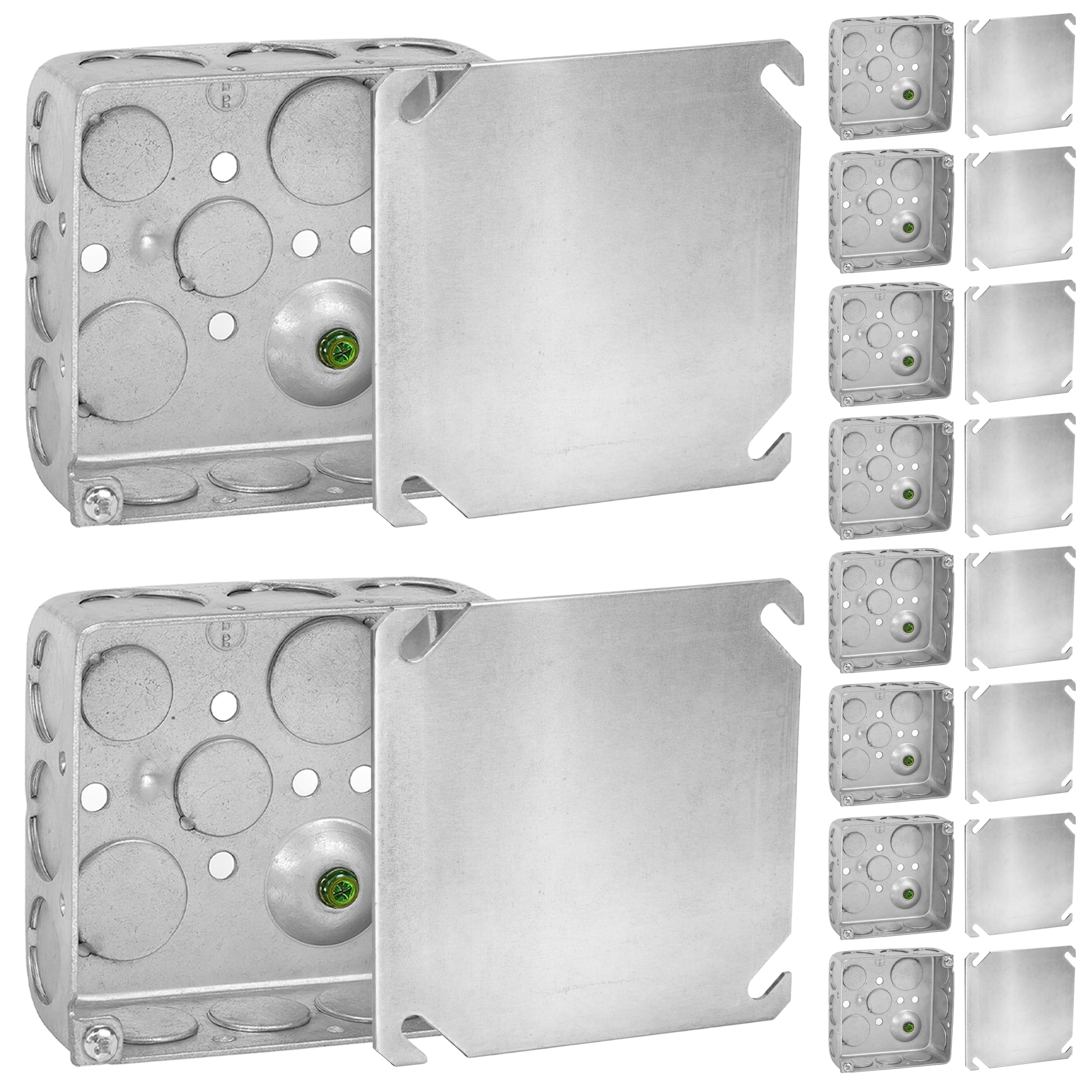 OHLECTRIC Scatole di giunzione elettriche 4x4 con coperture vuote (confezione da 10) 1-1/2 pollici di profondità, 21 Cu. in. 4 pollici, scatole di uscita in metallo resistente, confezione da 10 prese