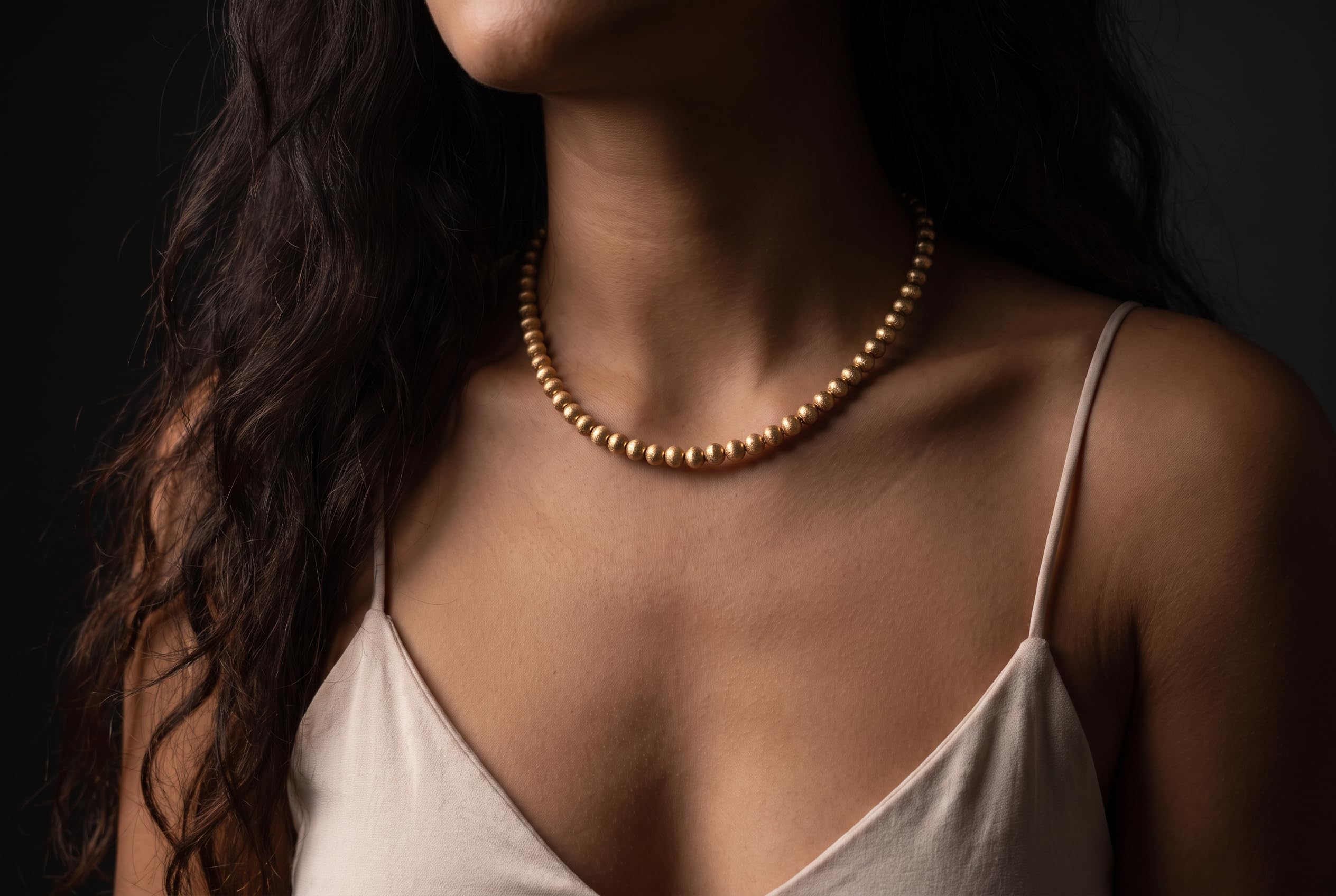 Collar de Cuentas de Oro Cepillado de 6 mm - Gargantilla de Esfera de Oro de 14K - Collar de Bolas Doradas Hecho a Mano - Collar Statement